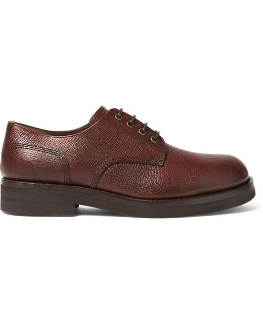 Brunello Cucinelli Pebble-Grain Leather Derby Shoes Brown