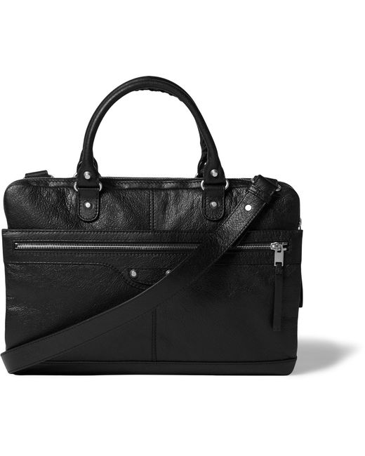 Balenciaga Creased-Leather Briefcase Black