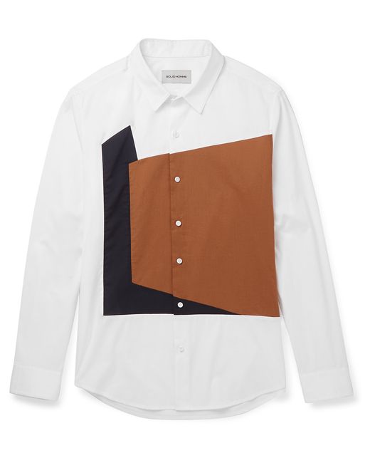Solid Homme Slim-Fit Panelled Cotton-Blend Poplin Shirt White