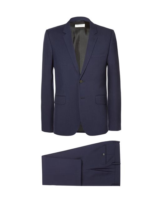 Saint Laurent Navy Slim-Fit Virgin Wool-Gabardine Suit Blue
