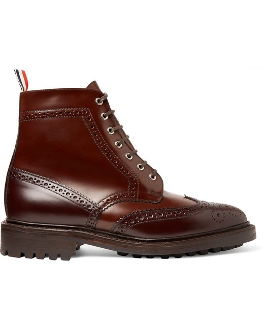 Thom Browne Two-Tone Leather Brogue Boots Brown