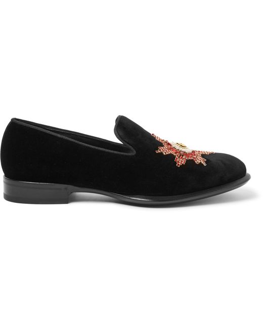 Alexander McQueen Embellished Velvet Slippers Black