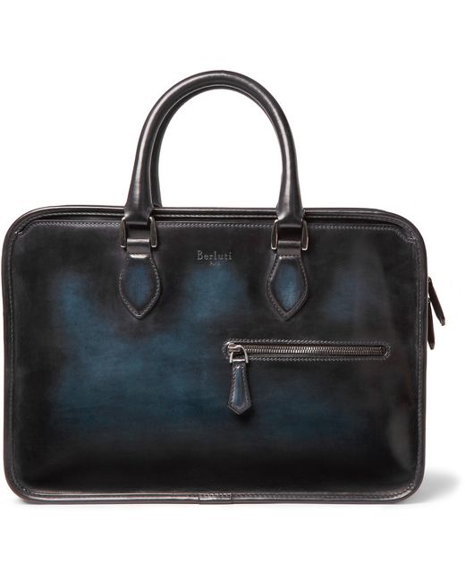 Berluti Un Jour Polished-Leather Briefcase Blue