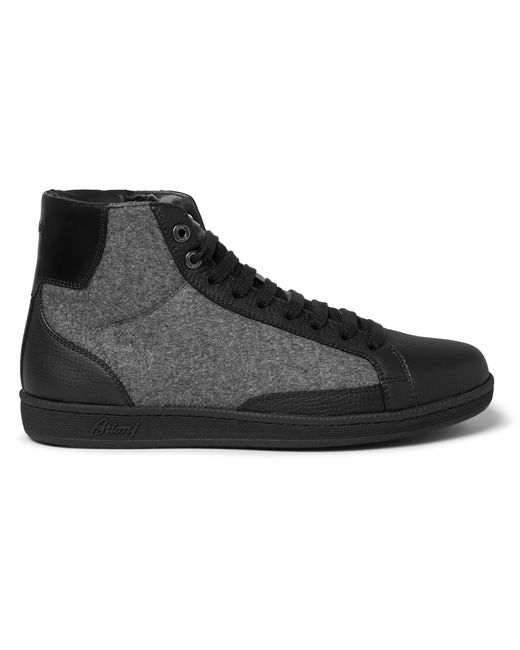 Brioni Gymnasium Leather and Felt High-Top Sneakers Black