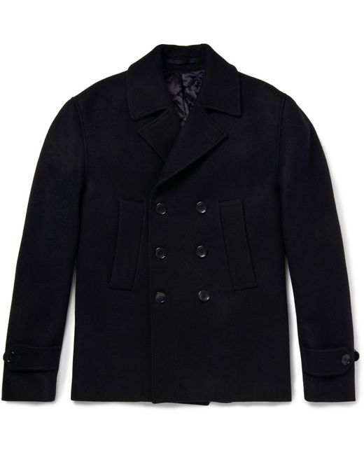 Officine Generale Slim-Fit Double-Breasted Wool Peacoat Blue