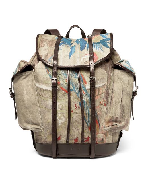 Dries Van Noten Printed Twill And Leather Backpack