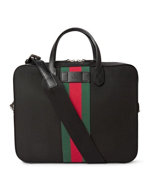 Gucci Leather-trimmed Canvas Briefcase