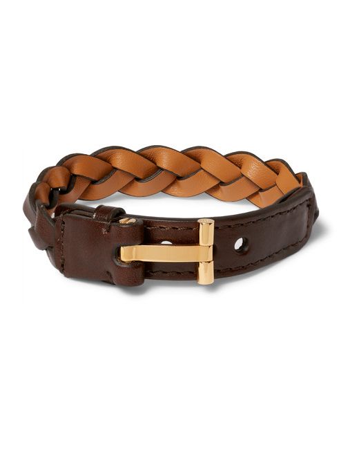 Tom Ford Woven Leather And plated Bracelet