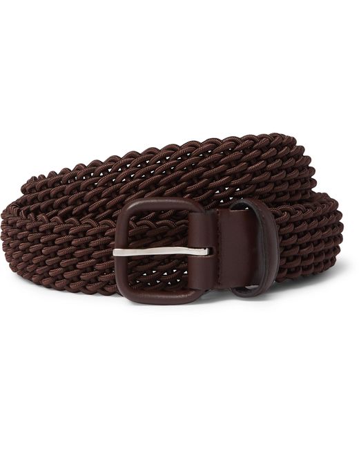 Charvet 3cm Navy Leather-Trimmed Woven Elastic Belt