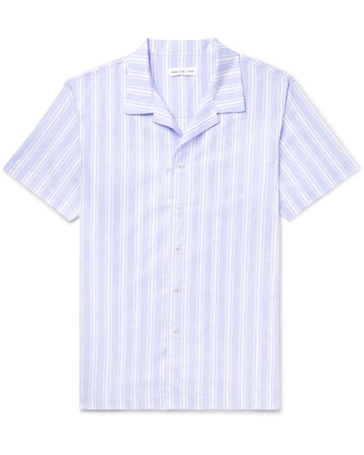Hamilton & Hare Camp-Collar Striped Cotton and Linen-Blend Pyjama Shirt