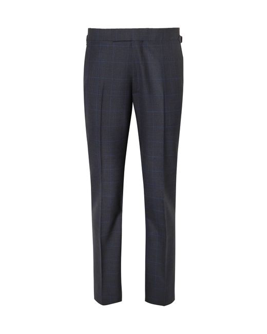 Kingsman Navy Slim-Fit Prince of Wales Checked Wool Suit Trousers