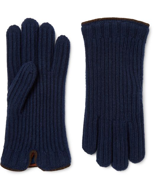 Loro Piana Leather-Trimmed Ribbed Cashmere Gloves