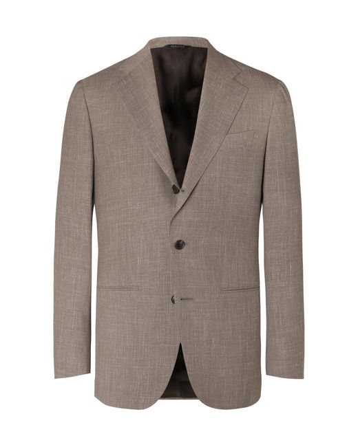 Saman Amel Taupe Mélange Wool Silk and Linen-Blend Suit Jacket