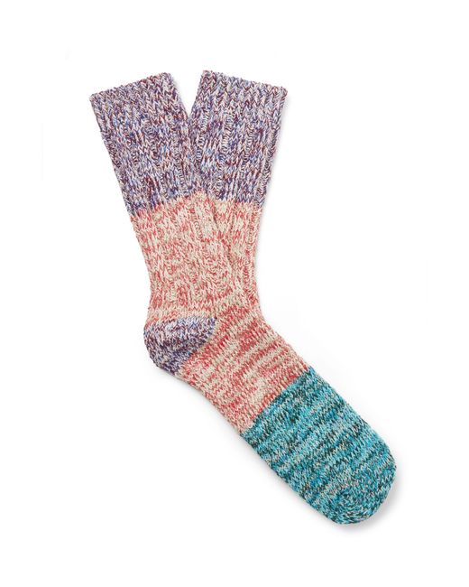 Thunders Love Charlie Colour-Block Mélange Recycled Cotton-Blend Socks