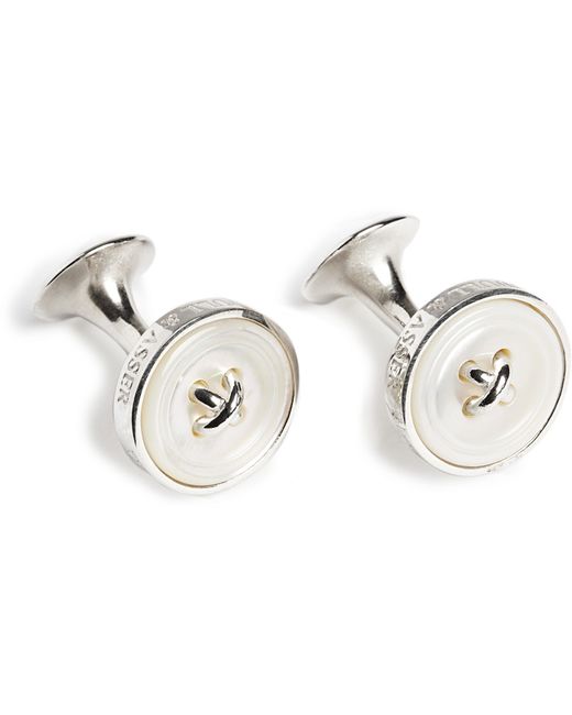 Turnbull & Asser Button Silver Mother-of-Pearl Cufflinks