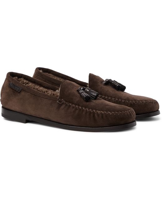 Tom Ford Barnet Shearling-Lined Suede Tasseled Slippers