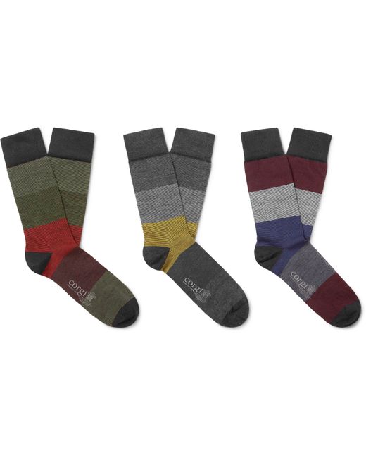 Corgi Three-Pack Striped Wool-Blend Socks