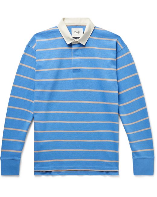 Drake's Twill-Trimmed Striped Cotton-Jersey Polo Shirt