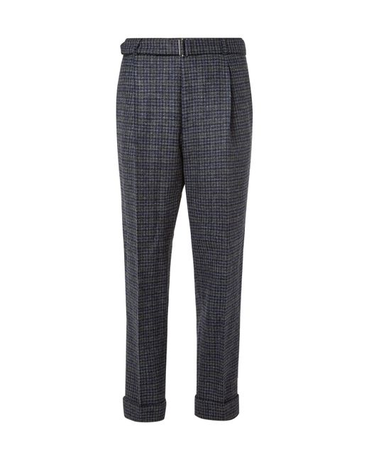 Officine Generale Hugo Belted Houndstooth Wool Suit Trousers