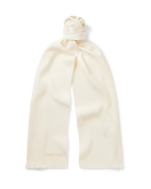 Tom Ford Fringed Logo-Embroidered Silk Scarf