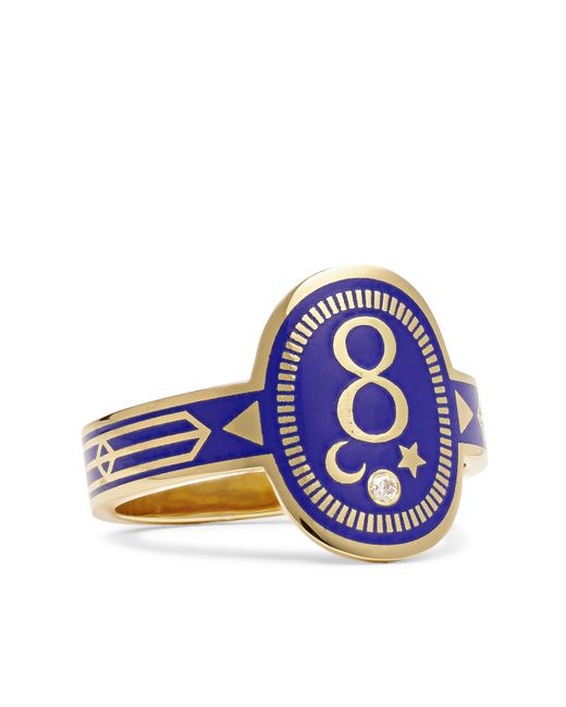 Foundrae Karma 18-Karat Gold Enamel and Diamond Signet Ring