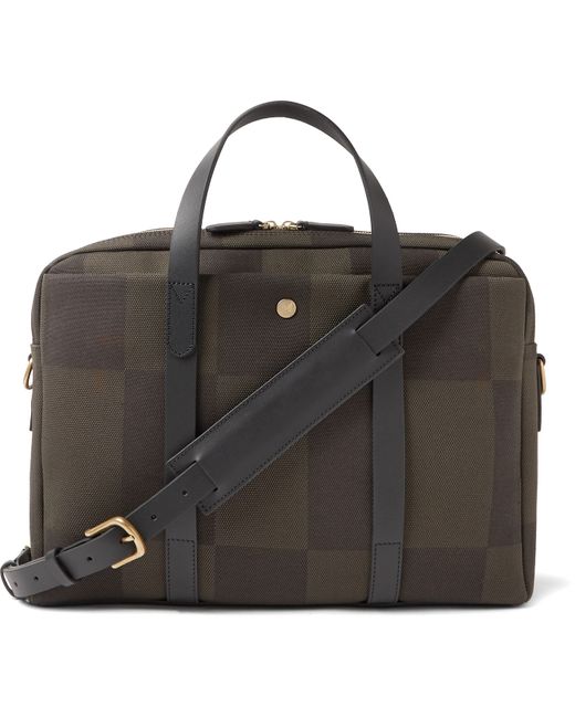 Mismo Endeavour Leather-Trimmed Checked Canvas-Jacquard Briefcase