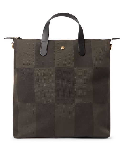 Mismo Leather-Trimmed Checked Canvas-Jacquard Tote Bag
