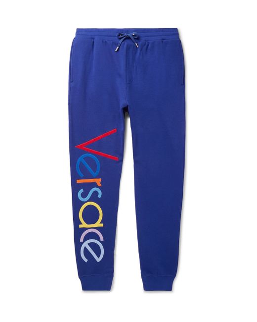 Versace Tapered Logo-Embroidered Fleece-Back Cotton-Jersey Sweatpants