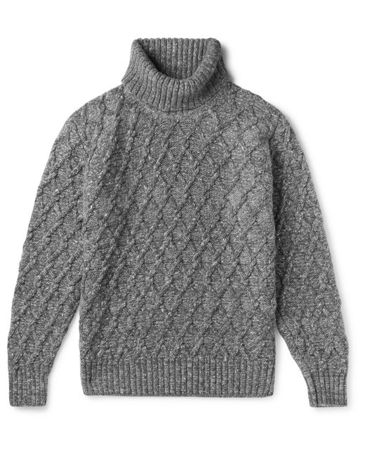 Inis Meáin Mélange Cable-Knit Wool and Cashmere-Blend Rollneck Sweater