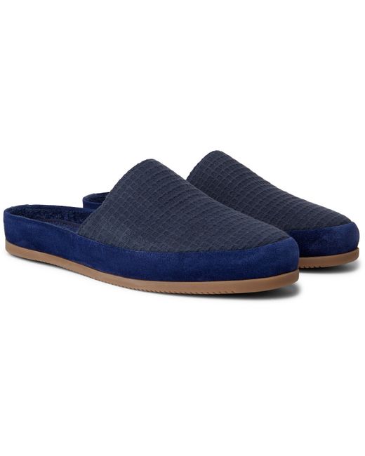 Mulo Hamilton and Hare Suede-Trimmed Waffle-Knit Slippers