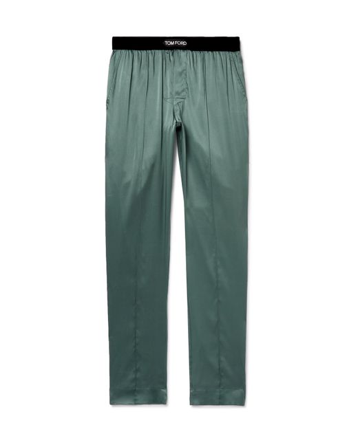 Tom Ford Velvet-Trimmed Stretch Silk-Satin Pyjama Trousers