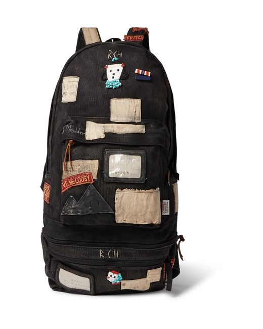 Kapital Distressed Appliquéd Canvas Backpack with Detachable Belt Bag