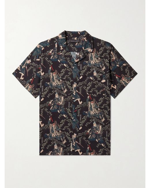 Desmond & Dempsey Rie Takeda Samurai Camp-Collar Printed Cotton Pyjama Shirt