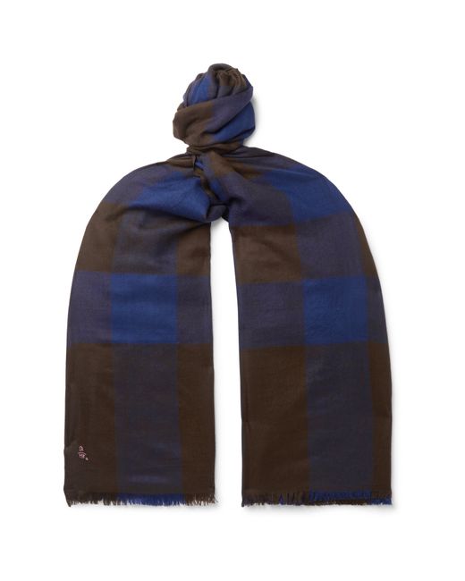 Anderson & Sheppard Fringed Checked Cashmere Scarf