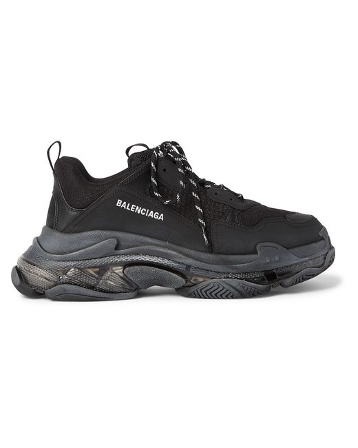 Balenciaga Triple S Clear Sole Mesh Nubuck and Leather Sneakers