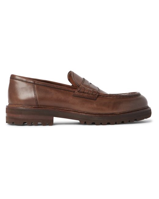 Brunello Cucinelli Burnished-Leather Penny Loafers