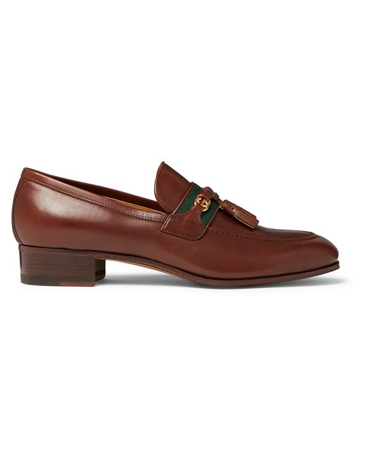 Gucci Paride Webbing-Trimmed Tasselled Leather Loafers