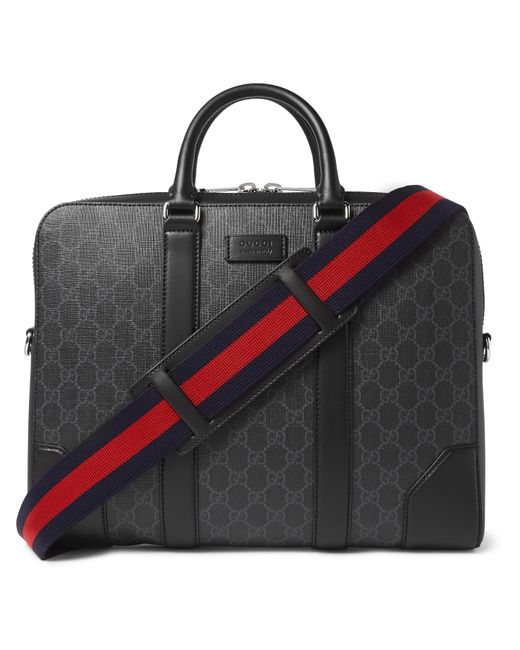 Gucci Leather-Trimmed Monogrammed Coated-Canvas Briefcase