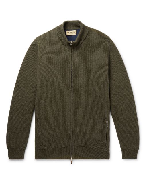 Purdey Orkney Ribbed Wool Zip-Up Cardigan
