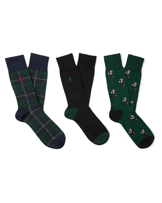 Polo Ralph Lauren Three-Pack Logo-Embroidered Cotton-Blend and Stretch-Knit Socks