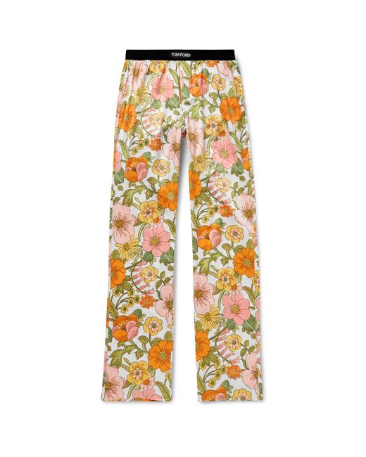 Tom Ford Velvet-Trimmed Printed Stretch-Silk Satin Pyjama Trousers