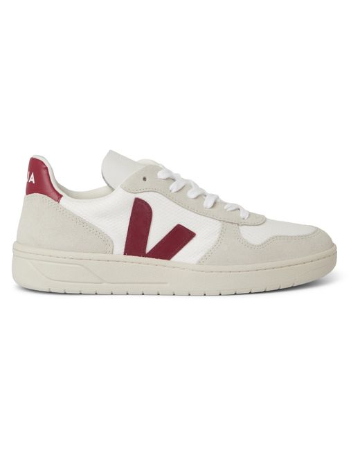 Veja V-10 Leather and Rubber-Trimmed Suede B-Mesh Sneakers