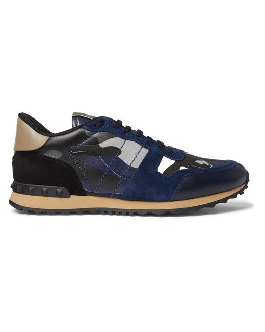 Valentino Garavani Rockrunner Camouflage Suede and Leather-Trimmed Canvas Sneakers