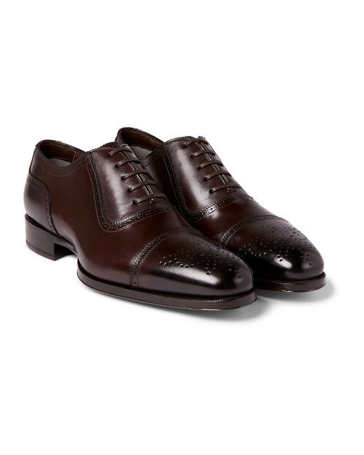 Tom Ford Austin Cap-toe Burnished-leather Oxford Brogues