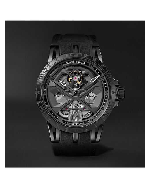 Roger Dubuis Excalibur Huracán Automatic Skeleton 45mm DLC-Coated Titanium and Rubber Watch Ref. No. RDDBEX0829