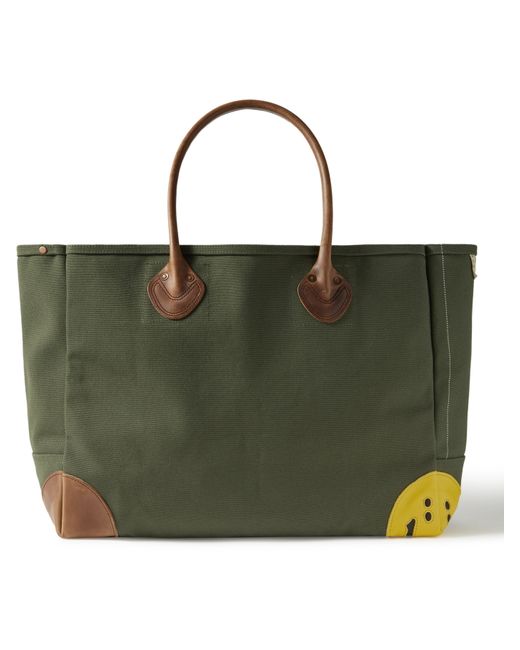 Kapital Smiley Leather-Trimmed Canvas Tote Bag