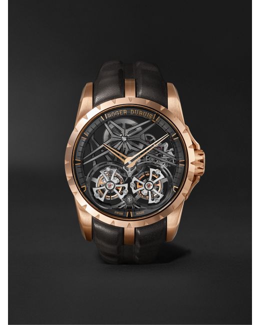 Roger Dubuis Excalibur 45 Double Flying Tourbillon Limited Edition Hand-Wound Skeleton 45mm EON Gold and Leather Watch Ref. No. DBEX0818