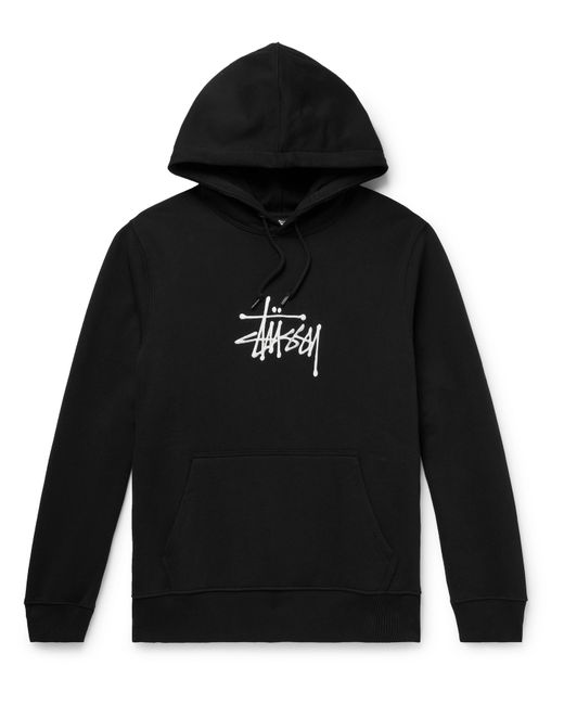 Stussy Logo-Embroidered Fleece-Back Cotton-Blend Jersey Hoodie