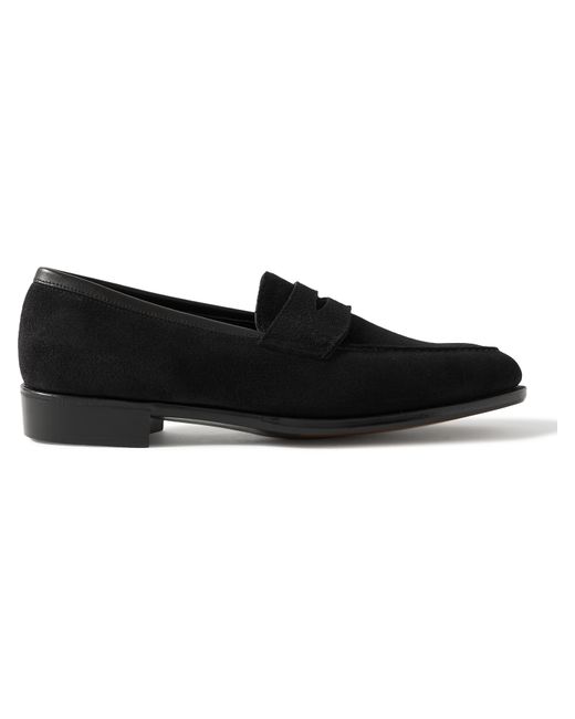 George Cleverley Bradley III Leather-Trimmed Pebble-Grain Suede Penny Loafers