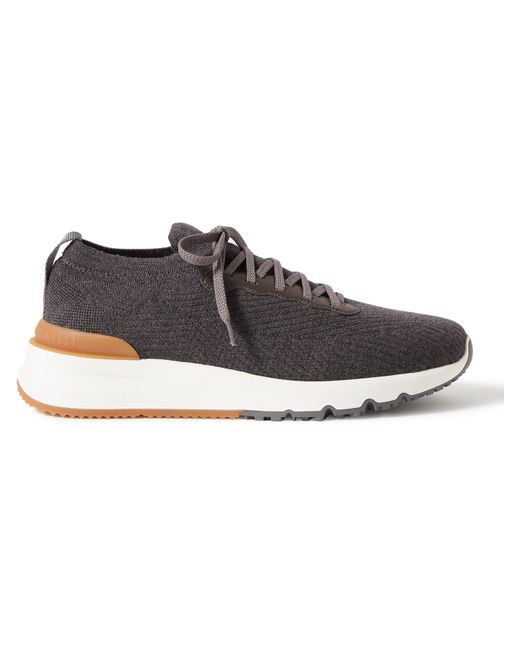 Brunello Cucinelli Leather-Trimmed Stretch-Knit Sneakers